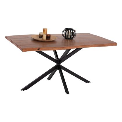 TABLE MONTANA HM11882 BLACK METAL BASE WITH SOLID ACACIA WOOD TABLETOP 160x90x74,5Hcm.