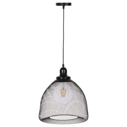 CEILING PENDANT LAMP HM4100 BLACK METAL MESH BEL-SHAPED CAP Φ32x137Hcm.