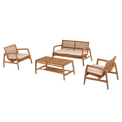 OUTDOOR LOUNGE SET 4PCS DOVER HM9624 RECYCLED TEAK WOOD-WHITE CUSHIONS