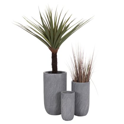 GARDEN PLANTERS CYLINDRICAL SET 3PCS SERIES GARDENER HM4720 FIBERCLAY IN CEMENT COLOR Φ44x78.5Hcm.