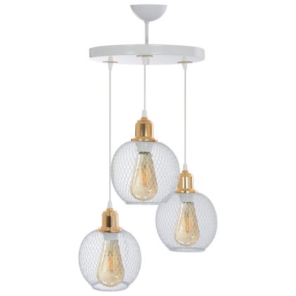 CEILING PENDANT 3-LIGHT WHITE METAL SPHERICAL MESHES Φ30x80Hcm.HM7689.02