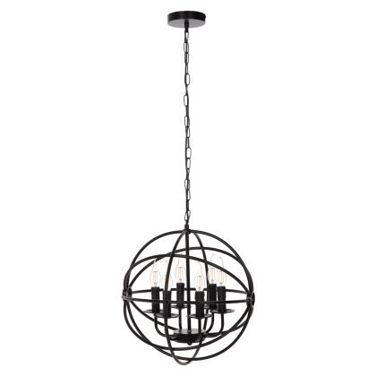 CEILING PENDANT LAMP HM4127 BLACK METAL SPHERE 6-LIGHT Φ42x108Hcm.
