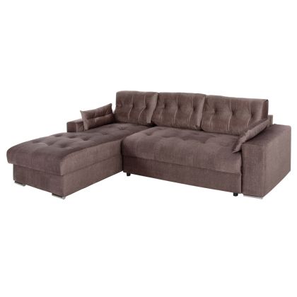 CORNER (LEFT) SOFA-BED WITH STORAGE SPACE CLANCY HM3281.03L BROWN FABRIC 308x181x92Hcm.