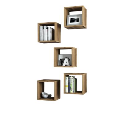 WALL SHELVES 5PCS HM9519.02 WALNUT MELAMINE 30x30x24Hcm.