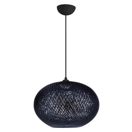 PENDANT CEILING LAMP HM7624.03 BLACK OVAL-SHAPED SPHERE, KNITTED ROPE, INDOORS