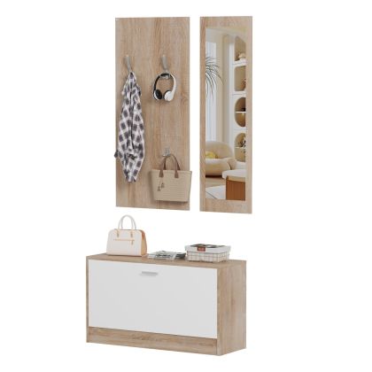 ENTRYWAY SET WITH MIRROR VERN HM2476.04 MELAMINE IN SONAMA-WHITE 80x27x175Hcm.