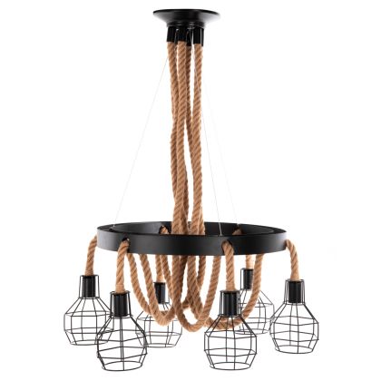 CEILING PENDANT LAMP HM4130 6-LIGHT BLACK METAL-ROPE Φ54-60x125Hcm.