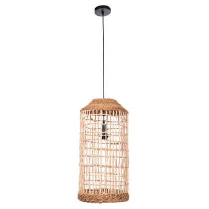 CEILING PENDANT OBLONG CYLINDRICAL CAGE CAP ABACA FIBERS IN NATURAL Φ27,5x52,5Hcm.HM7767
