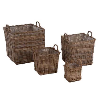 DECORATIVE BASKETS KATER 4PCS HM9657 KUBU RATTAN IN GREY 52x52x50-57Hcm.
