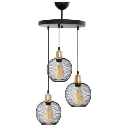 CEILING PENDANT 3-LIGHT ASYMMETRICAL METAL BLACK SPHERICAL GRIDS Φ30x80Ηcm.HM7689.01