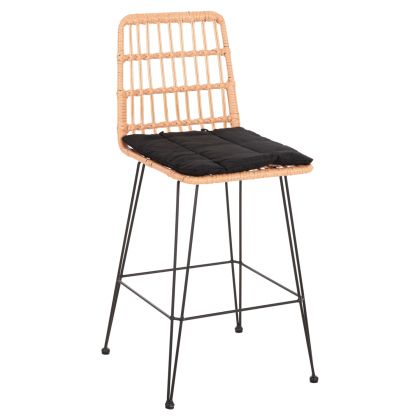 BAR STOOL MED.HEIGHT ALLEGRA HM5643.11 METAL&CUSHION BLACK-WICKER BEIGE 50x55x103Hcm.