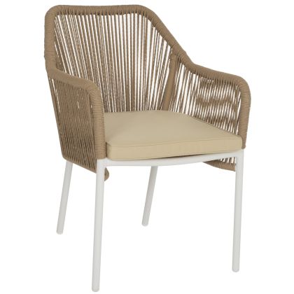 ARMCHAIR ALUMINUM HM5855.01 WHITE WITH PE WICKER ROPE BEIGE 56x66x82