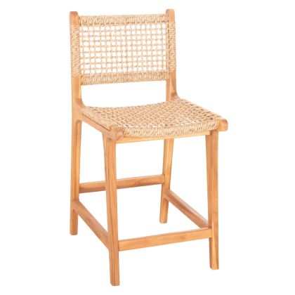 BAR STOOL WITH BACKREST NESHA HM9381.11 TEAK WOOD & VIRO ROPE 46x53x96 cm.