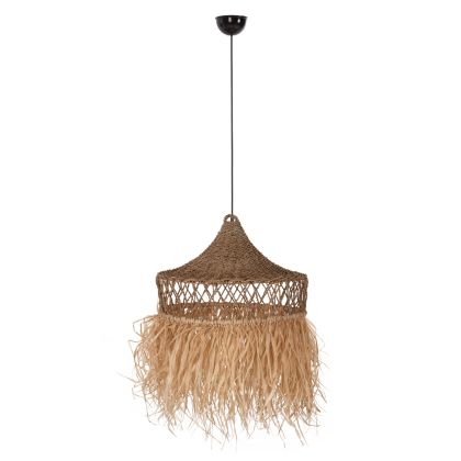 CEILING PENDANT LAMP HM7820 PALM LEAF FIBERS AND SEAGRASS FRINGES IN NATURAL Φ62x42Hcm.