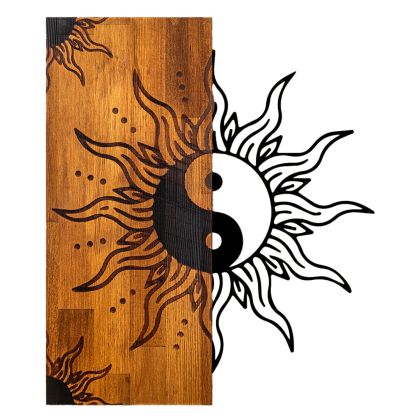 WALL DECORATION YIN-YANG HM4756-METAL IN BLACK-WOOD 50x3(thickness)x58Hcm.