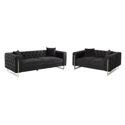 LIVING ROOM COMBO 2PCS t.CHESTERFIELD MOBAR HM11936.04 BLACK VELVET-METAL LEGS