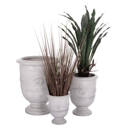 GARDEN PLANTERS WITH RELIEF DESIGNS SET 3PCS GARDENER HM4729 FIBERCLAY IN OFF WHITE Φ58x72.5Hcm.