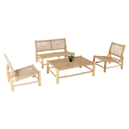 OUTDOOR 4PCS LOUNGE SET LONDER HM11957 SOLID TEAK WOOD-SYNTH.RATTAN-NATURAL COLOR