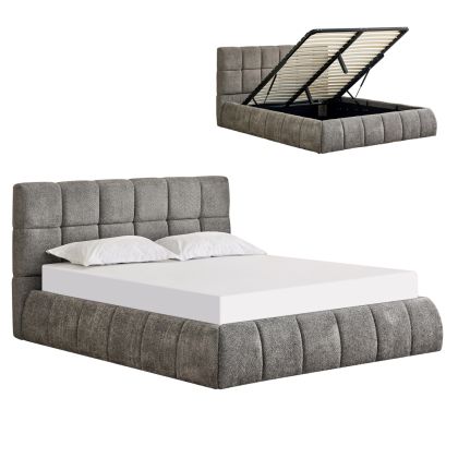 DOUBLE BED EDDY HM731.01 GREY BOUCLE & STORAGE SPACE--FOR MATTRESS 160x200cm.