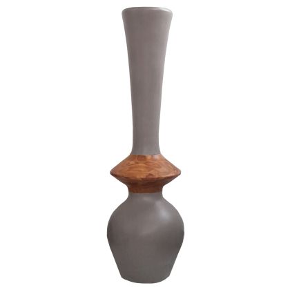 DECORATIVE FLOOR VASE NEBULA HM4660.05M FIBER CEMENT IN TAUPE--TEAK WOOD Φ45x148Hcm.