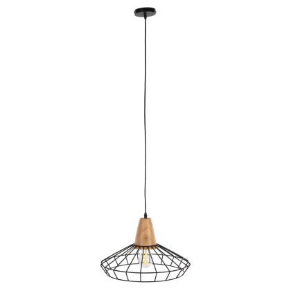 CEILING PENDANT LAMP HM4160 BLACK METAL-WOOD Φ39x117Hcm.