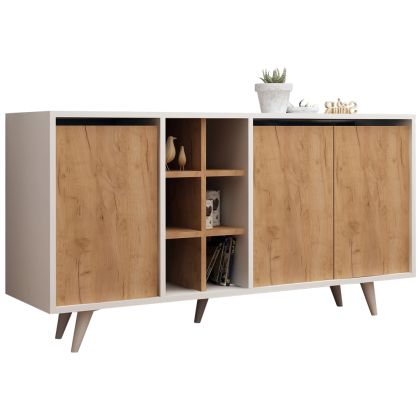BUFFET MELAMINE WHITE WITH WALNUT DOORS 140x40x86Hcm.HM9432.01