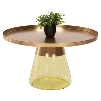 COFFEE TABLE SCAL HM9724 GREEN GLASS BASE-METAL TOP IN GOLD Φ76x43,5Hcm.