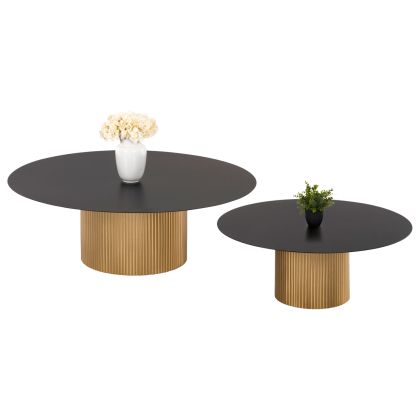 COFFEE TABLES 2PCS CLAD HM11916 METAL IN GOLD-BLACK TOP Φ110x38H & Φ80x32H cm.