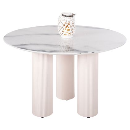 DINING TABLE ROUND DORIK FB99768.01 TABLETOP WHITE MARBLE MDF-WHITE MDF LEGS Φ120x77Hcm.
