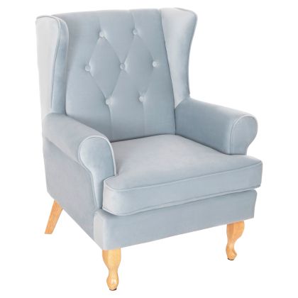 BERGERE КРЕСЛО BRANDON HM3073.31 BABY BLUE КАДИФЕ-КРАКА В ЕСТЕСТВЕН ДЪРВЕН ЦВЯТ 82,5x80x104Hcm.