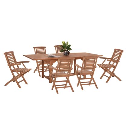 OUTDOOR DINING SET CRANDER HM21288 TABLE & 6 DINING CHAIRS FOLDABLE--TEAK WOOD