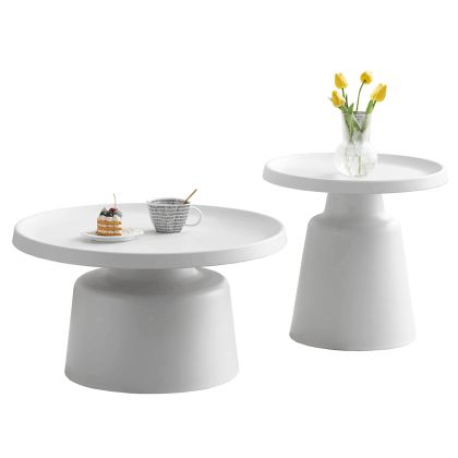SET 2 COFFEE TABLES RINKON2 HM18304.01 ALL METAL IN WHITE Φ50cm & Φ70cm