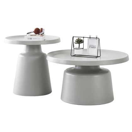 SET 2 COFFEE TABLES RINKON2 HM18304.03 ALL METAL IN GREY Φ50cm & Φ70cm