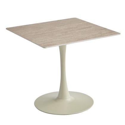 DINING TABLE TETRAN HM18315.04 METAL IN CHAMPAGNE--SINTERED STONE TOP IN TRAVERTINE STONE COLOR 80x80x74Hcm
