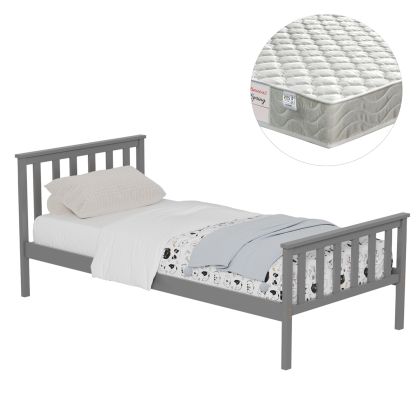 BED WITH MATTRESS GIMLY HM21300.02 PINE WOOD IN GREY COLOR FOR MATTRESS 90x190cm