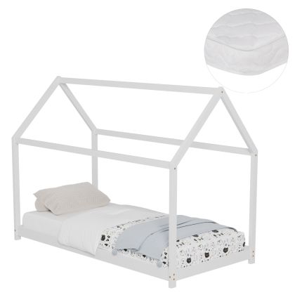 BED WITH MATTRESS PEPE HM21302.01 PINE WOOD IN WHITE COLOR--MATTRESS 90x190cm