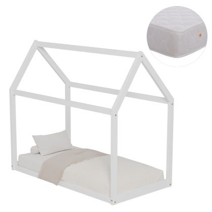 BED WITH MATTRESS PEPE HM21303.01 PINE WOOD IN WHITE COLOR--MATTRESS 70x140cm