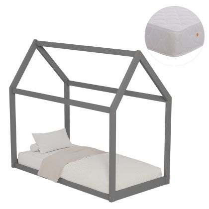 BED WITH MATTRESS PEPE HM21303.02 PINE WOOD IN GREY COLOR--MATTRESS 70x140cm