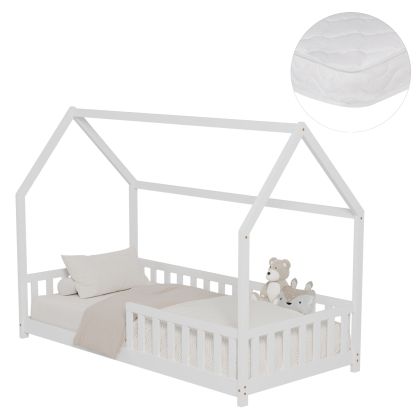 BED WITH MATTRESS PHYLLIS HM21304.01 PINE WOOD IN WHITE COLOR--MATTRESS 90x190cm