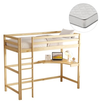 BUNK BED WITH DESK AKRON HM21311 PINE WOOD IN NATURAL COLOR--WITH MATTRESS 90x190cm