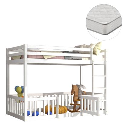 BUNK BED WITH PLAYPARK PLAYKID HM21312.01 PINE WOOD IN WHITE--WITH MATTRESS 90x190cm