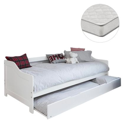 SOFABED WITH EXTRA BED TRADDY HM21313 PINE WOOD IN WHITE--WITH 2 MATTRESSES 90x190cm