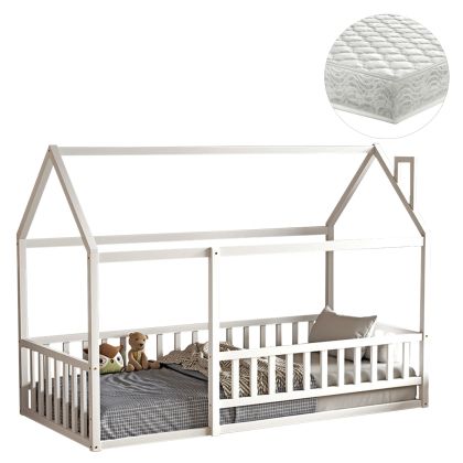 BED WITH MATTRESS HOUSER HM21315.01 PINE WOOD IN WHITE--MATTRESS 90x190cm