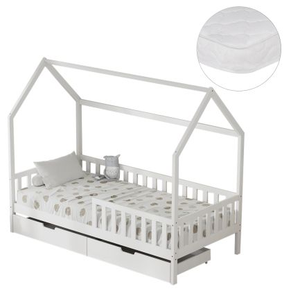 BED WITH DRAWERS PHYLLIS HM21324.01 PINE WOOD IN WHITE--WITH MATTRESS 90x190cm