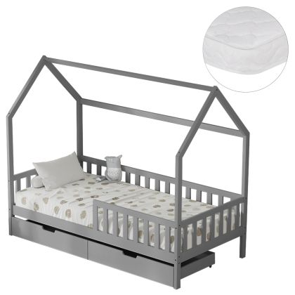 BED WITH DRAWERS PHYLLIS HM21324.02 PINE WOOD IN GREY--WITH MATTRESS 90x190cm