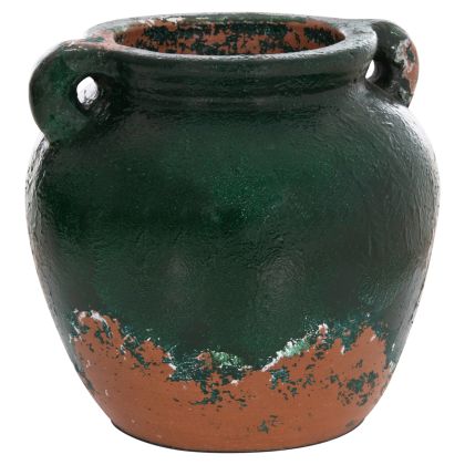 DECORATIVE VASE HM4380 TERRACOTTA IN ANTIQUE GREEN COLORING Φ24Χ23Hcm.