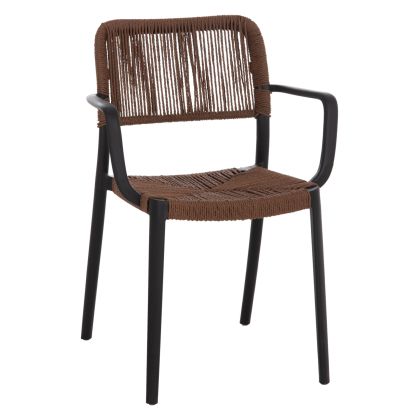 OUTDOOR DINING CHAIR STRIDER HM6391.02 BLACK POLYPROPYLENE--BROWN ROPE 57x53x80Hcm.
