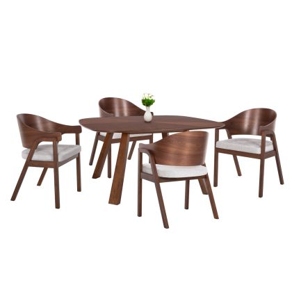 DINING SET 5PCS RINER HM21340 SQUARE TABLE MADE OF MDF--CHAIRS MADE OF RUBBERWOOD & FABRIC