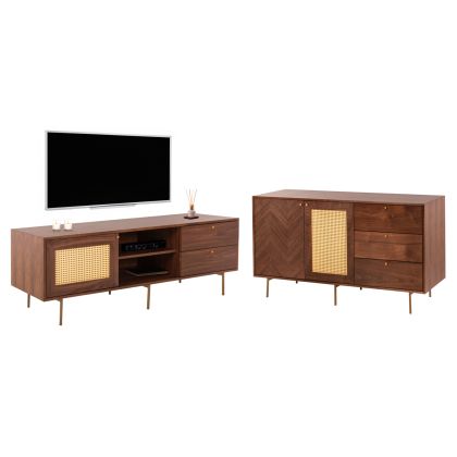 SET 2PCS SIDEBOARD WITH TV STAND MEEN HM21343 MDF WITH WALNUT WOOD VENEER