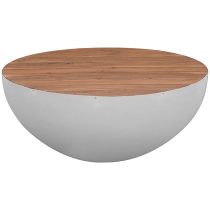 ROUND COFFEE TABLE BOWL HM8717.23 WHITE WITH ACACIA WOOD TOP Φ91x38,5Hcm. Β'RATED